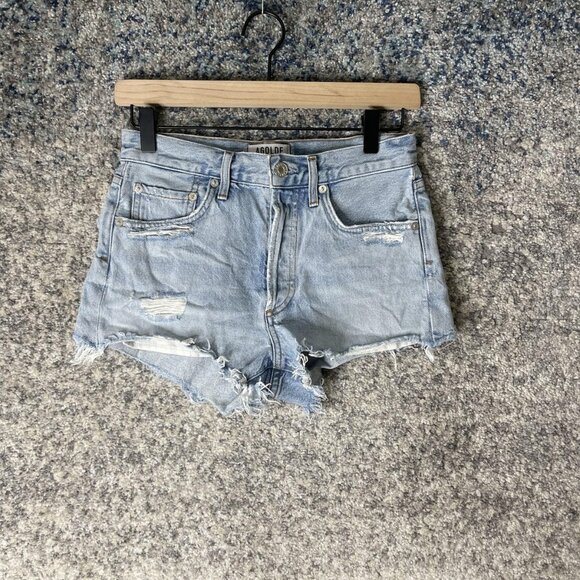 AGOLDE Pants - AGOLDE Shorts Womens 23 Distressed Denim High Rise Cut Off Raw Hem